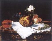 Edouard Manet Brioche with flower and fruits painting